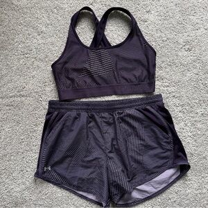 Under Armour Women's Dark Purple Sports Bra and Shorts Set